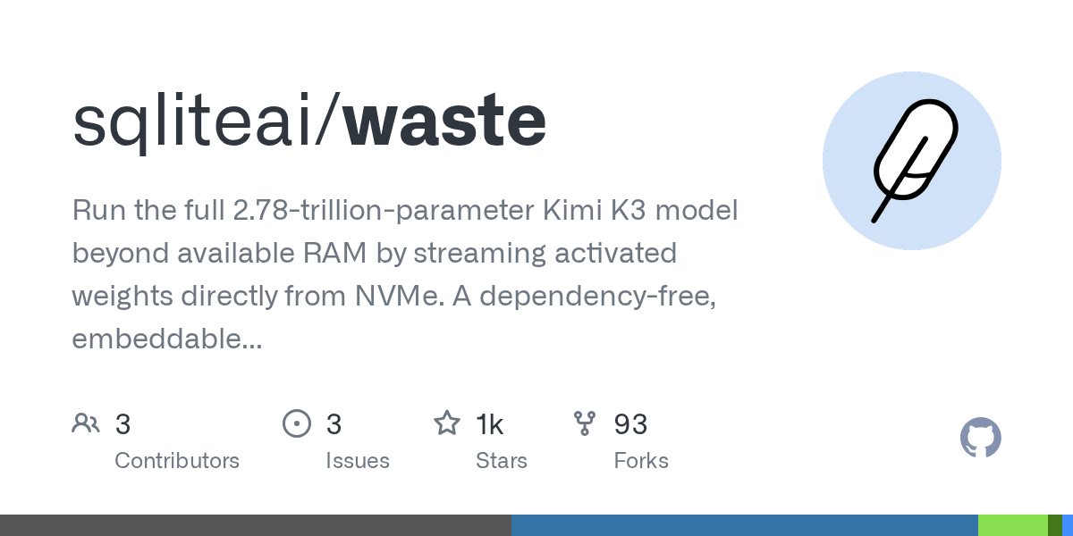 sqliteai/waste — run the full 2.78T Kimi K3 beyond RAM from NVMe