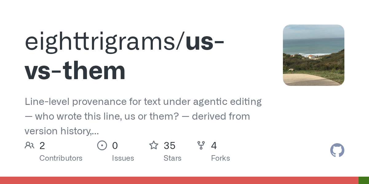 Human vs. AI — diff-based line-level provenance for text under agentic editing