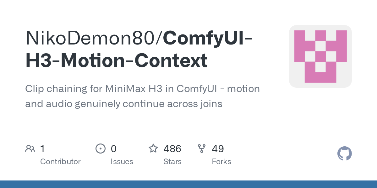 ComfyUI-H3-Motion-Context chains MiniMax H3 clips without visible seams